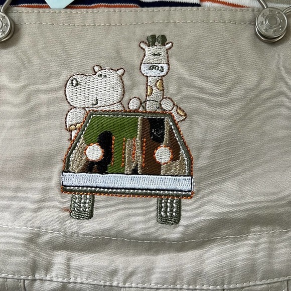 A Little Angel Khaki Overalls With Bucket Hat & Stripes Undershirt - Picture 3 of 13